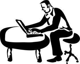man sitting workon on laptop computer low back pain clipart